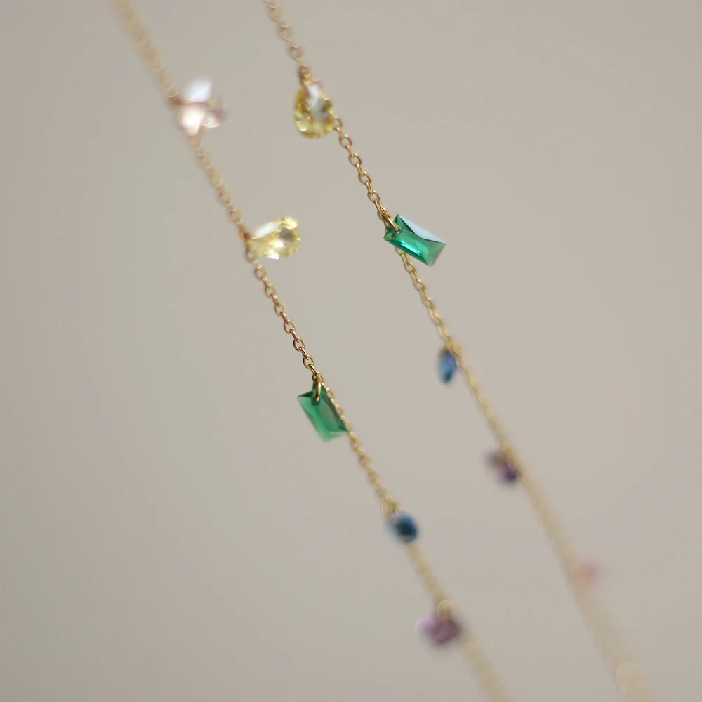 Summer Fantasy Rainbow Rhinestone Bracelet Girl Titanium Steel Plated 18K Gold Color Preservation Handmade Jewelry