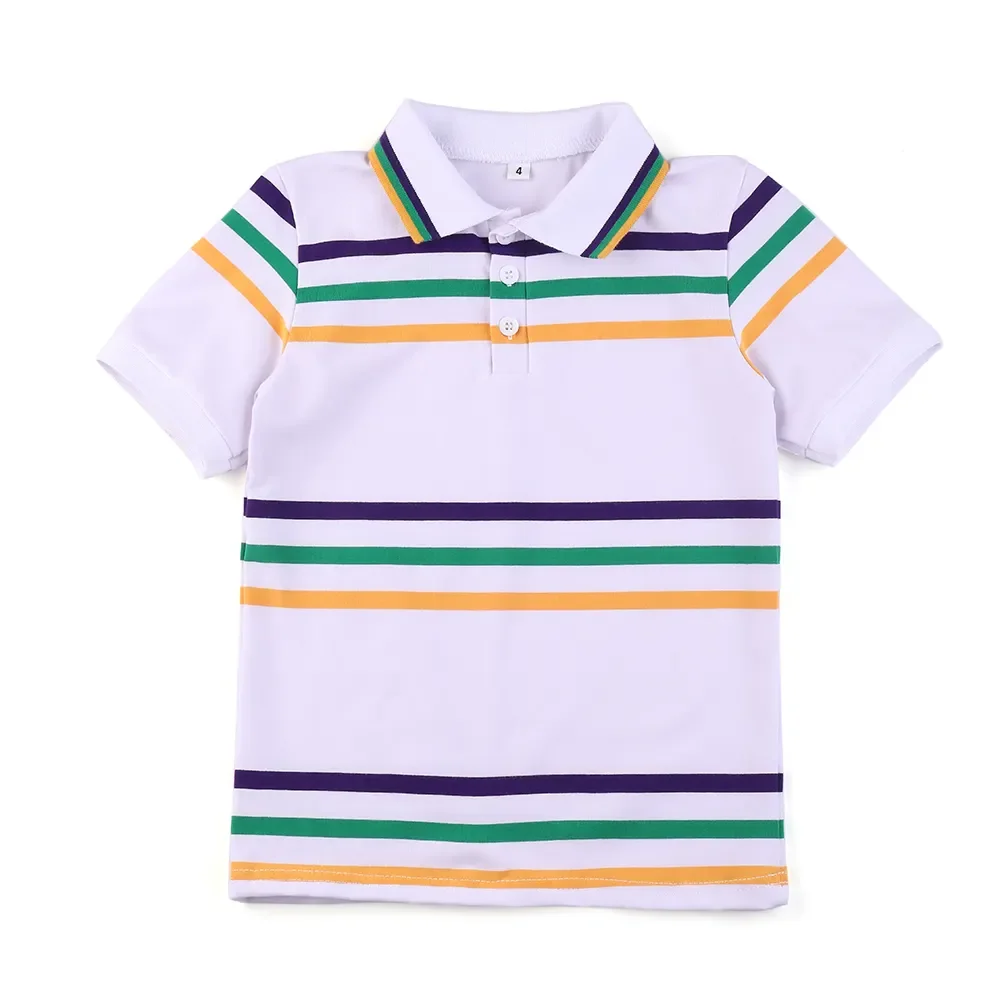 Mardi gras kids boys girls outfits cotton long sleeve yellow purple green stripe ribbed collar dress and romper for toddler