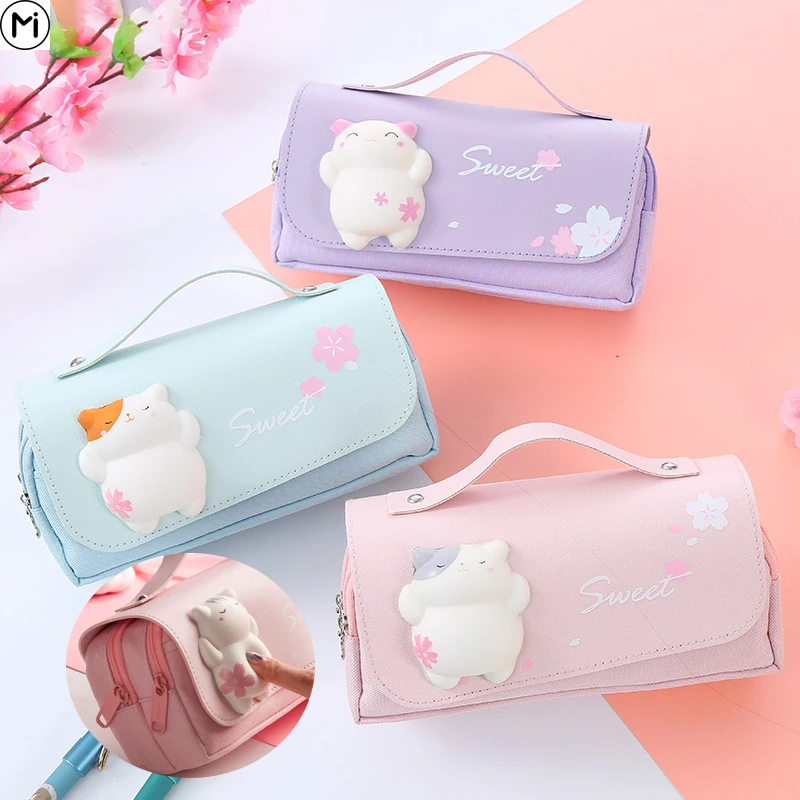 school supplies Large-capacity student cute decompression stationery high quality oxford3 layers  pencil  bag