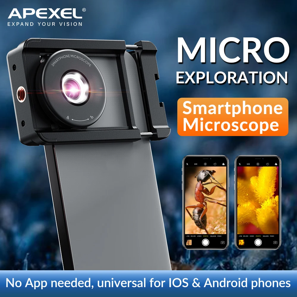 APEXEL NEW Professional Video Microscope Lens With Phone Clip LED Light & CPL Mobile Phone Jewelry Microscope