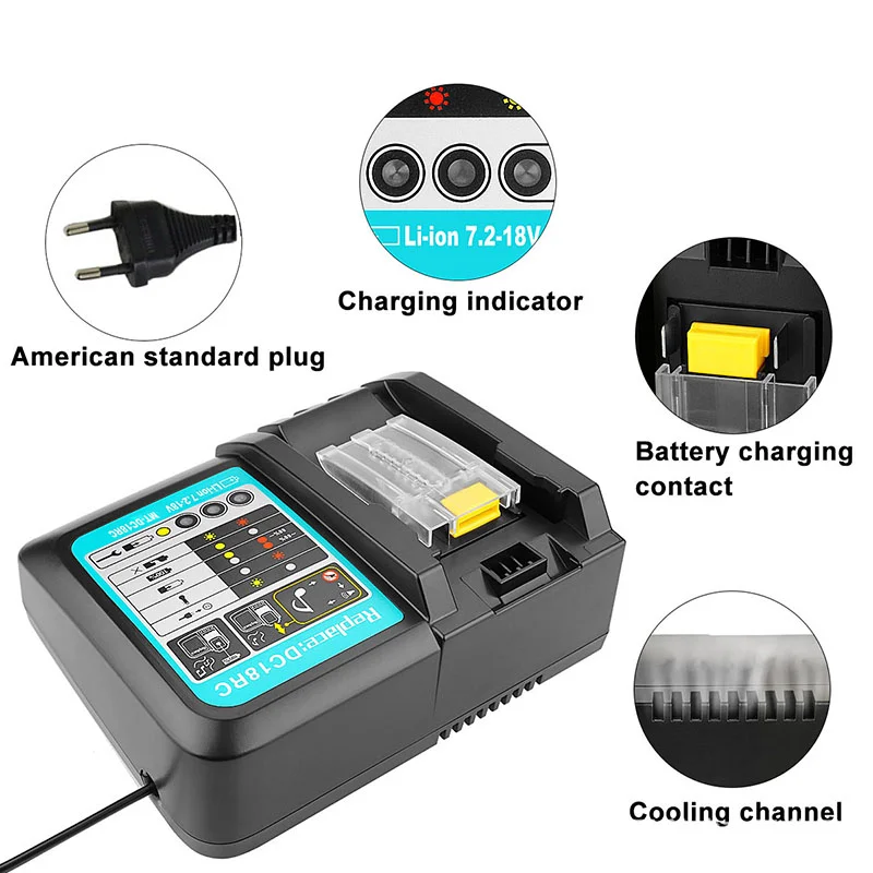 DC18RC Battery Charger for Makitas 14.4V-18V Lithium Battery BL1830 BL1850 BL1840B BL1041B BL1820