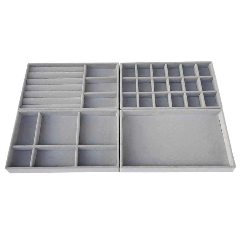 Set of 4 velvet jewelry storage drawer organizer Ring Jewelry Display Tray cardboard jewelry earrings tray for bracelet rings