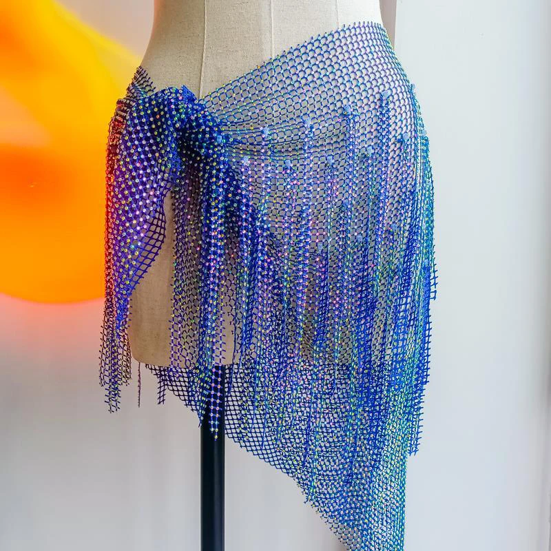 Belly dance Shiny Multicolored Hollow net Tassel triangle Hip waist Chain hip scarf