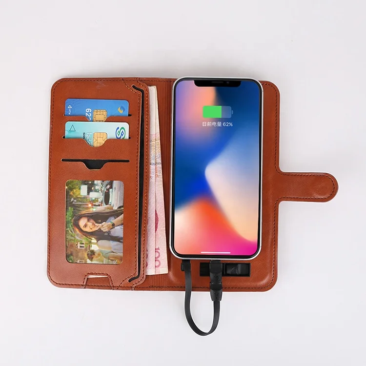 Портативное зарядное устройство для телефона из искусственной кожи 6800 мАч, портативное зарядное устройство, Беспроводная зарядка, кошелек с портативным зарядным устройством