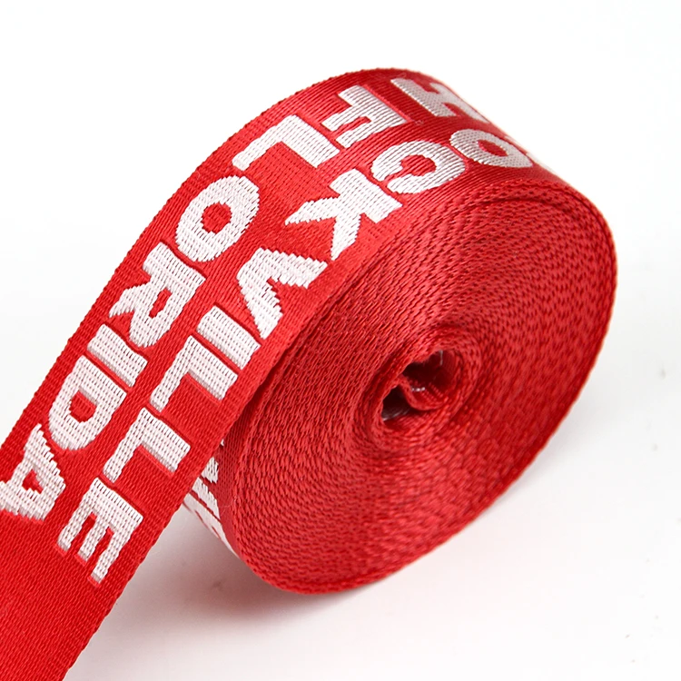 High Gloss Webbing 38mm Polyester Red Logo Webbing Nylon Webbing Strap Upholstery Woven Shoulder Bag Strap