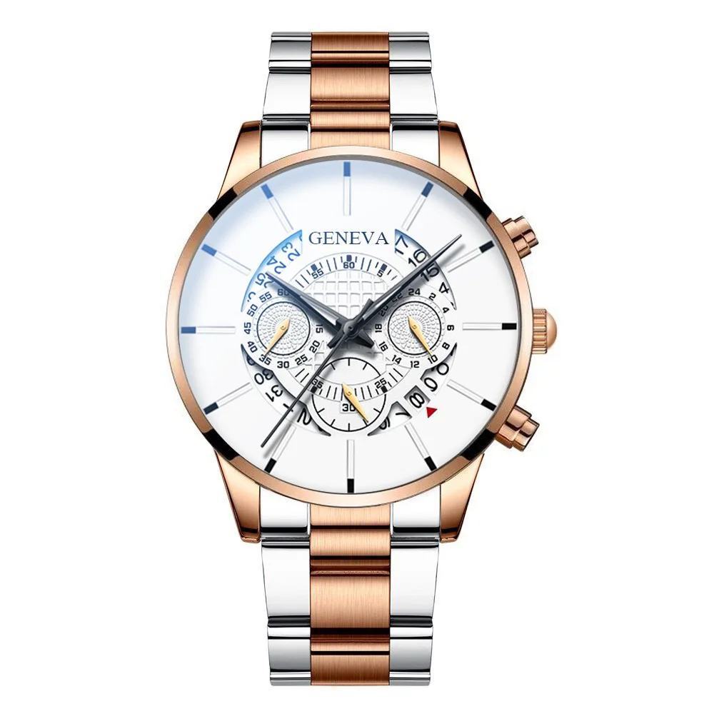 6033 Dropshipping Watch +bracelet+box Men Watch Set Geneva Steel Band Quartz Watch Bracelet Jewelry Gift