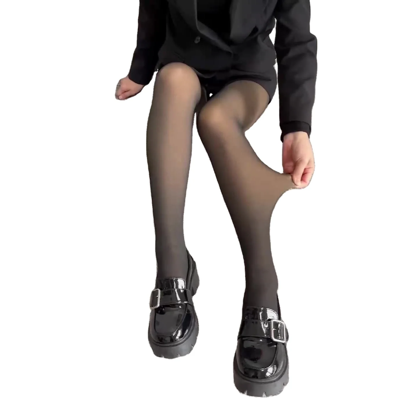 Top sales fake translucent tights winter warm pantyhose fleece lined thermo translucent leggings