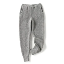 loose Women Elastic Waist Drawstring Trousers Thick Knitted Harem Pants Autumn Winter Sport pants sweater Knitted Carrot pants