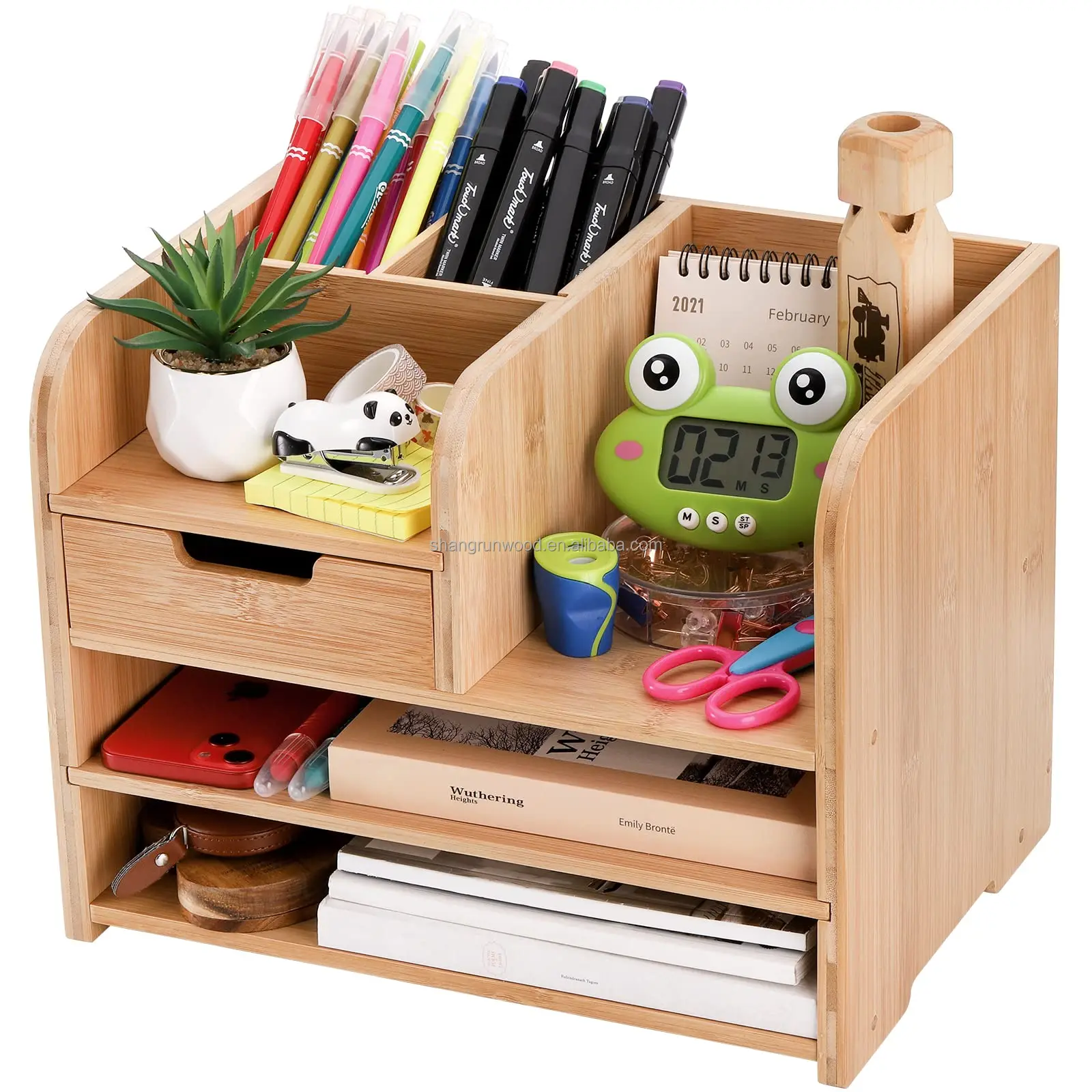 3 Tier Wooden Desk File Storage Organizer Tools Custom Office Organizer Bamboo Desktop Organizer With Drawer
