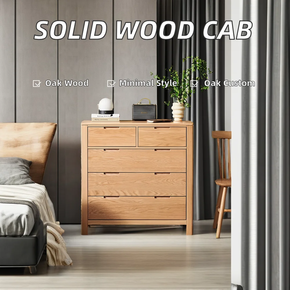 Modern Simple All-Solid Wood Dresser Oak/Black Walnut/Cherry Wood Bedroom Storage Cabinet