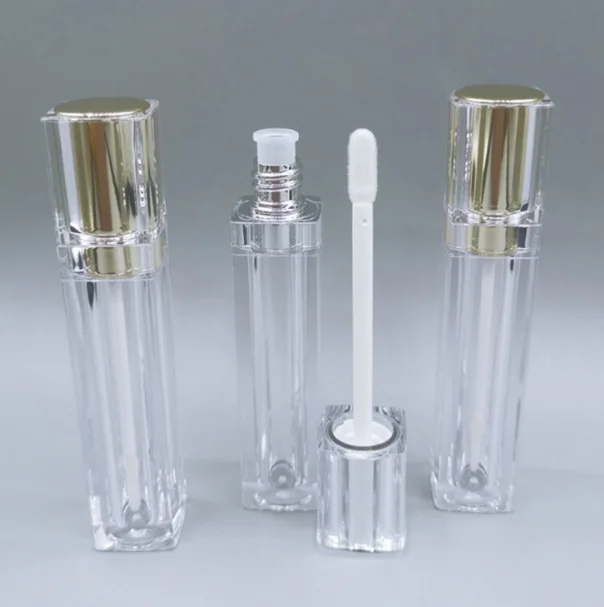 Квадратный прозрачный пластиковый серебристый и золотой акриловый тюбик для блеска для губ 8 мл