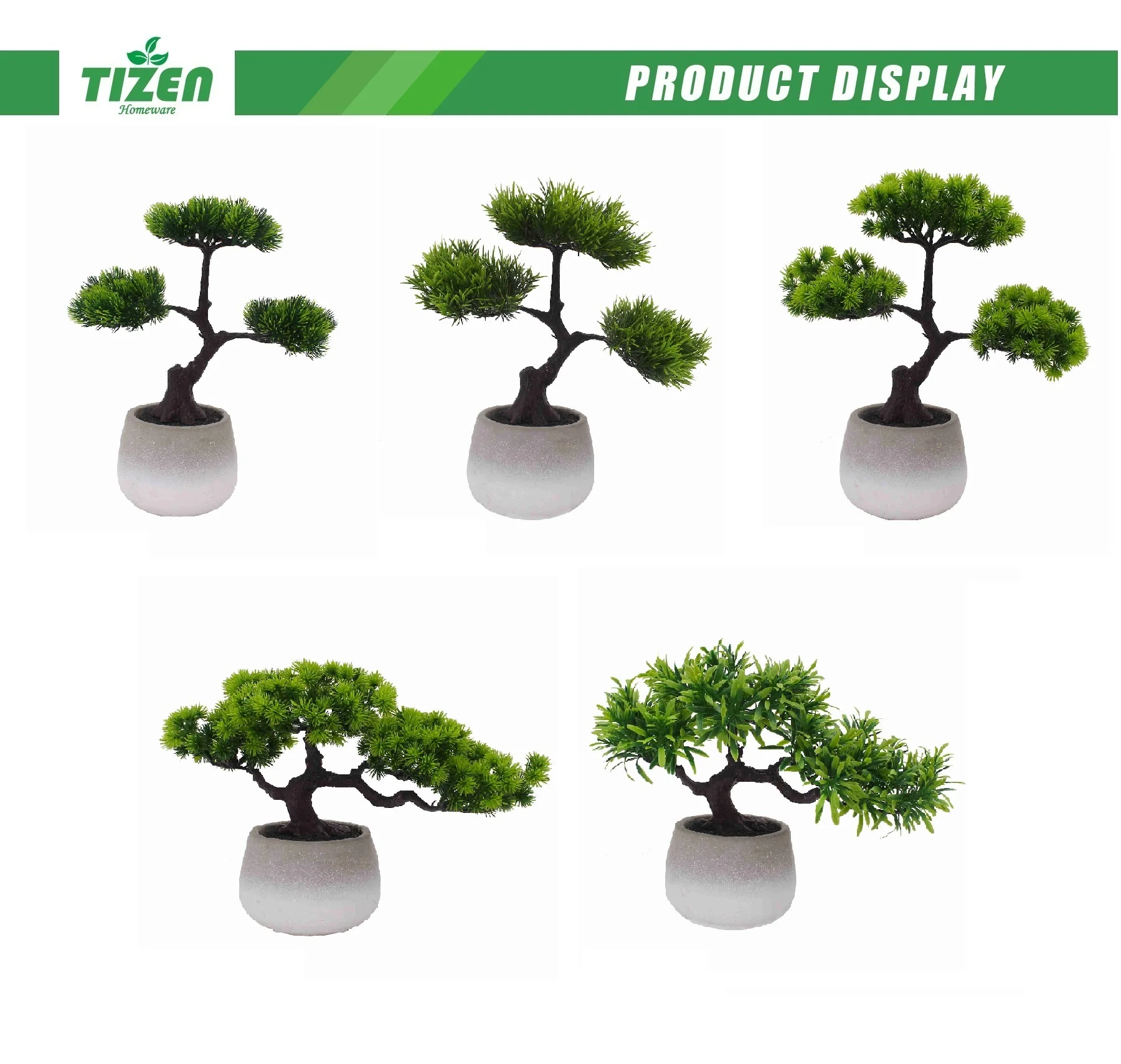 Tizen New Arrival Plastic Pine Tree Bonsai Cement Pot Artificial Green Plants Potted For Indoor Outdoor Decoration