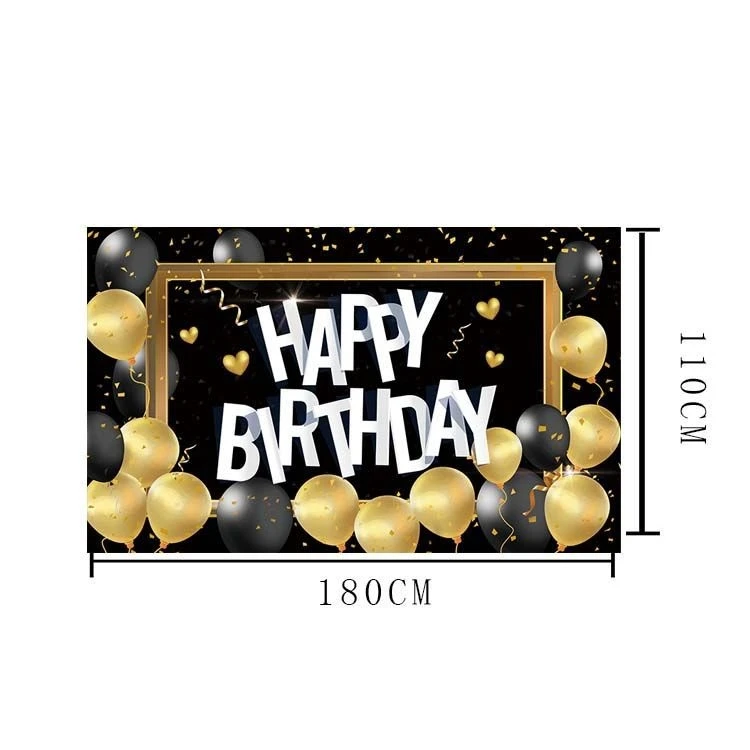 Stock 100D polyester glitter gold happy birthday background banner For Birthday Party Supplies