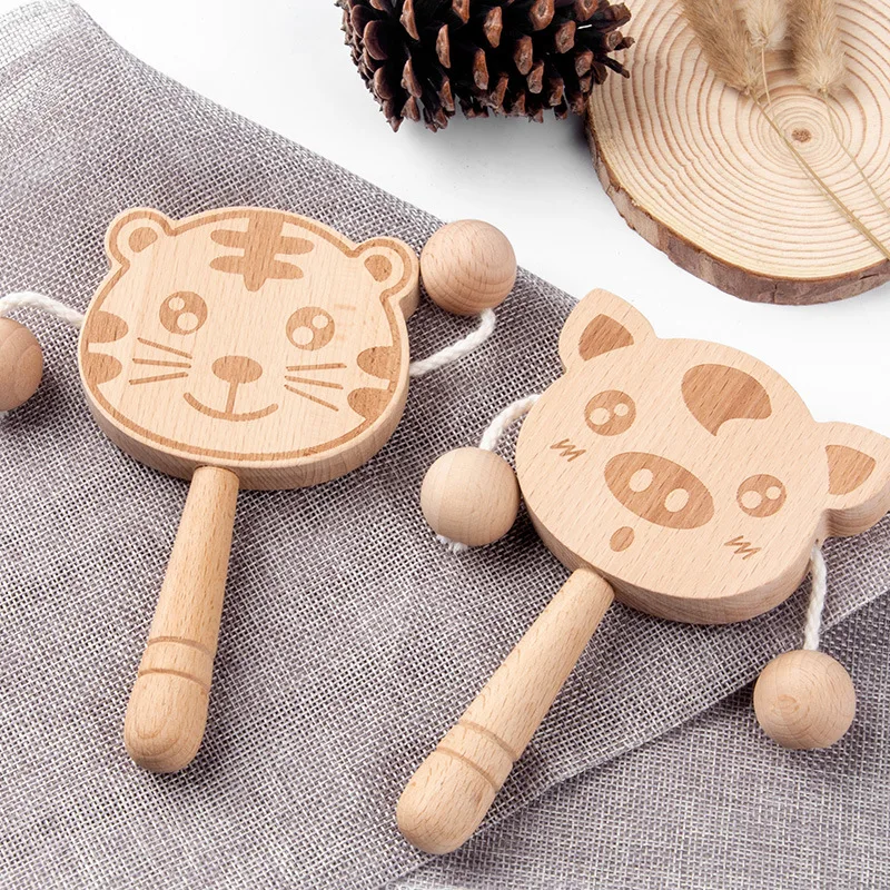 Boys Girls Drum Toy Musical Instrument Toy Wooden Baby Game Lovely Animal Shaped Baby Rattles Grasping Toys