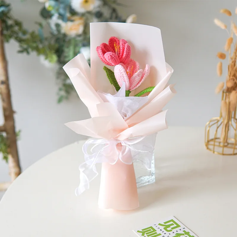 Hand-knitted yarn camellia decorate holiday gifts crochet flower DIY wool finished product