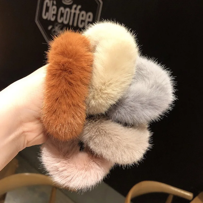 faux fur candy color hair rope women and girl circle simple wind rubber band