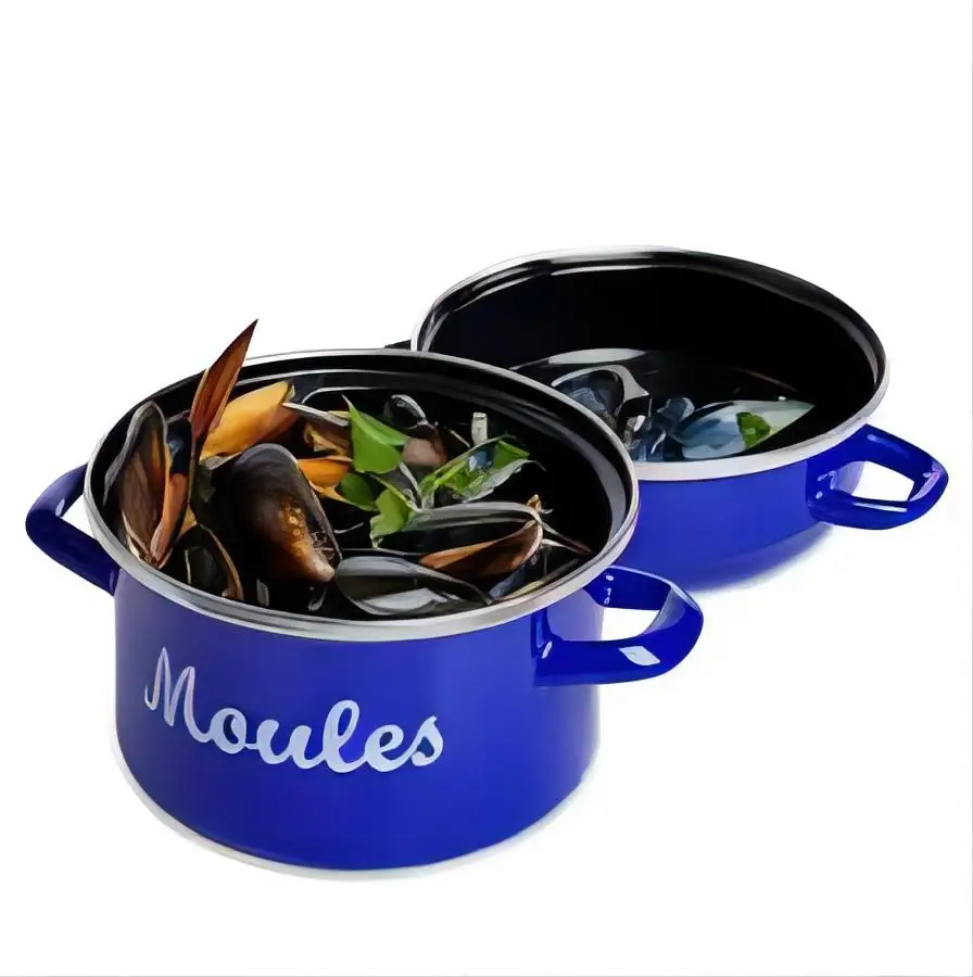 Chinese professional manufacturer cheap custom pattern enamel cast iron seafood mussels deep pot for restaurant