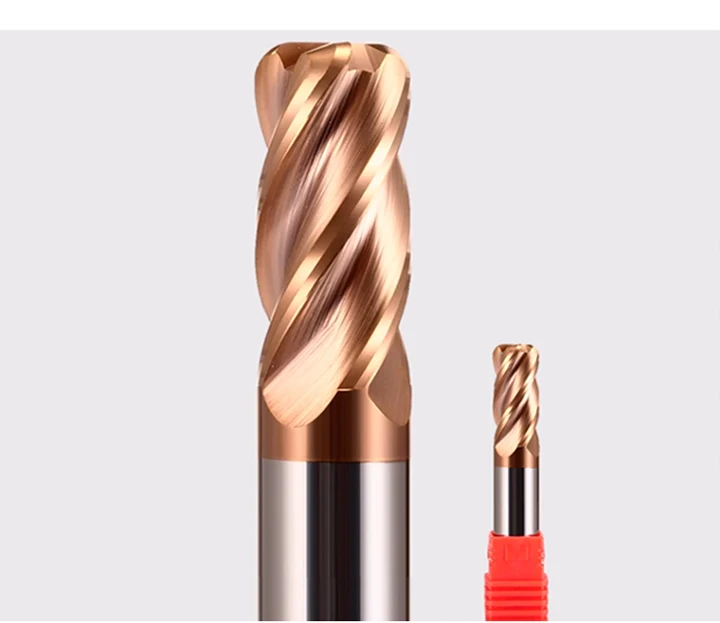 HARDVIK Tungsten Carbide Steel 4 flute Flat Ball end mill cutter cnc end mill Carbide End Mill with Tin Coating for steel