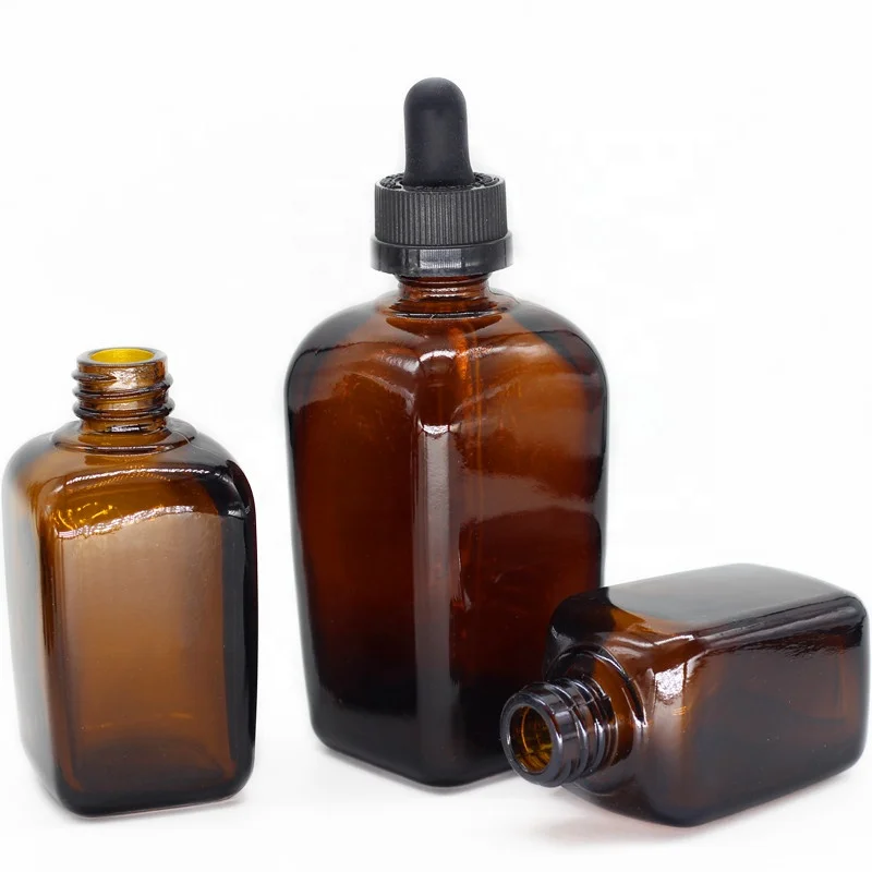 E liquid 30ml 100ml amber color square shape glass bottle with measured glass dropper