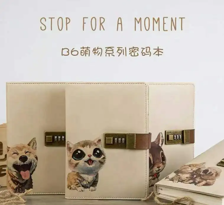 Hot Sale Pu Leather Cute Animal Notebook Journals With Locks A6 B6