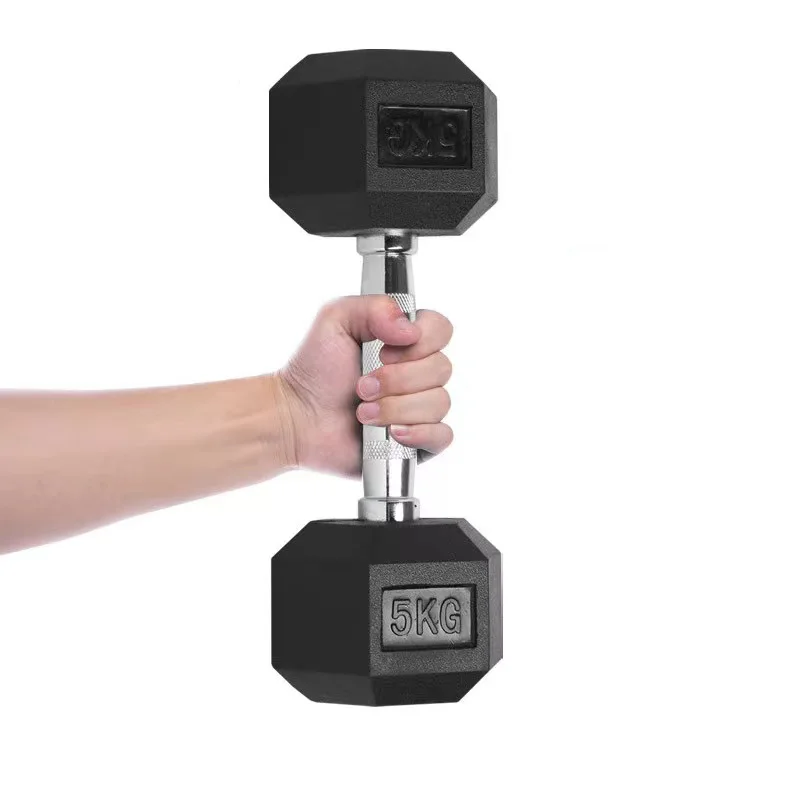 Wholesale fitness equipment 5kg hex rubber coated dumbbells weight training low price