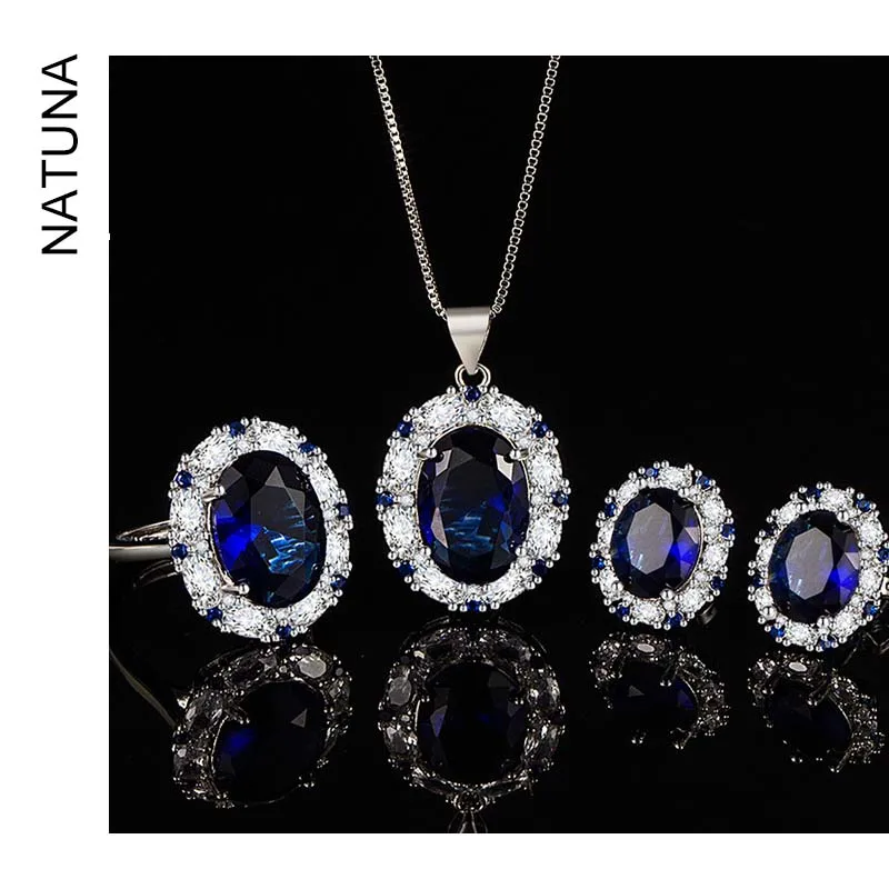 Cross Border Jewelry Accessories Set Blue Zircon 925 Silver Women Enamel Fine Jewelry Jewelry Sets