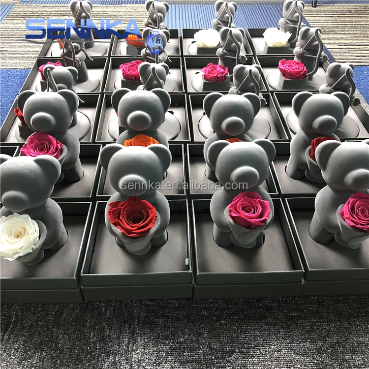 Wholesale Rose Bear Lovely Teddy Bear with A Preserved Fresh Eternal Rose Flower For Valentine Day Gift