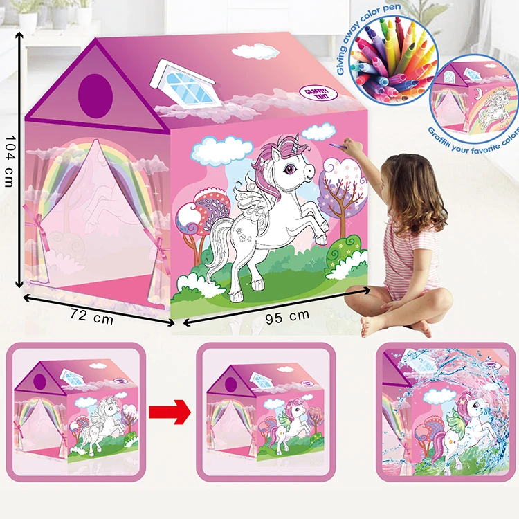 KSF New Creative DIY Drawing Coloring Playhouse Unicorn Doodle Play Tent House For Kids Indoor Play