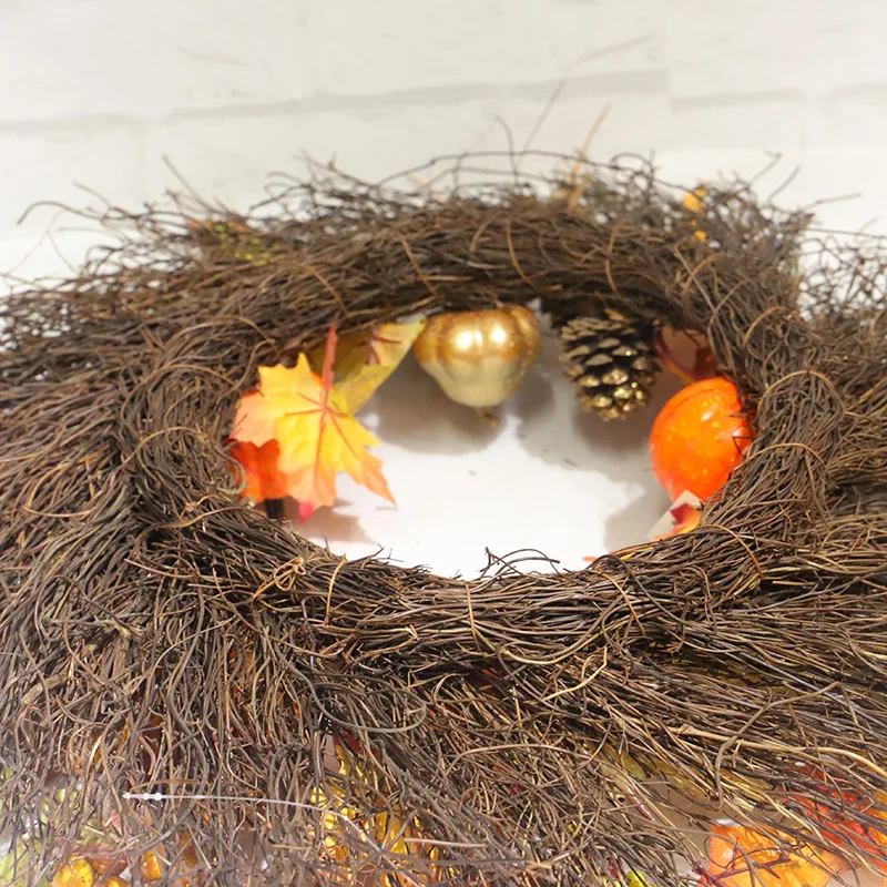 Autumn Harvest Thanksgiving Wreath Pumpkin Maple Leaf Berry Pine Cone Front Door Window Decoration Artificial Autumn Fall Wreath