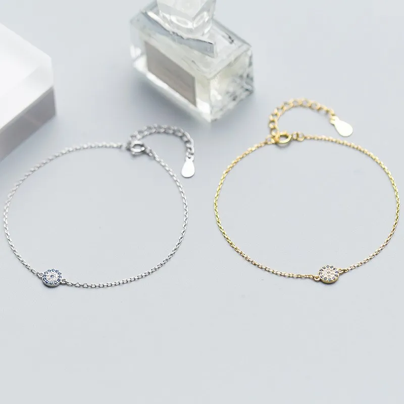 925 Sterling Silver Blue Eye Shape Hand Charm Zircon Bracelets Fashion Jewelry for Women