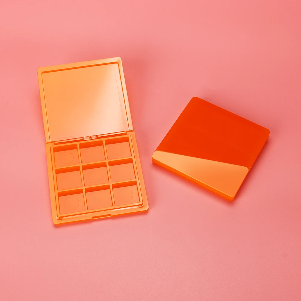 OMI Recyclable PET Square Eye Shadow Case 9 Pan Eyeshadow Palette Varnished Stamped Embossed Empty Pan for Cosmetics