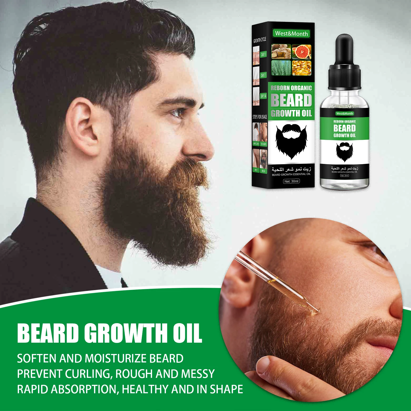 2022 New Private Label Custom Oem Logo Natural Organic Beard Growth Oil Men Growth Care Beard Growth Essential Serum Oil 30ml