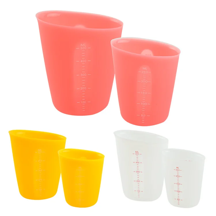 1 and 2 Cup Capacity Good Squeeze and Pour Silicone Measuring Cup Set 250 ml and 500 ml