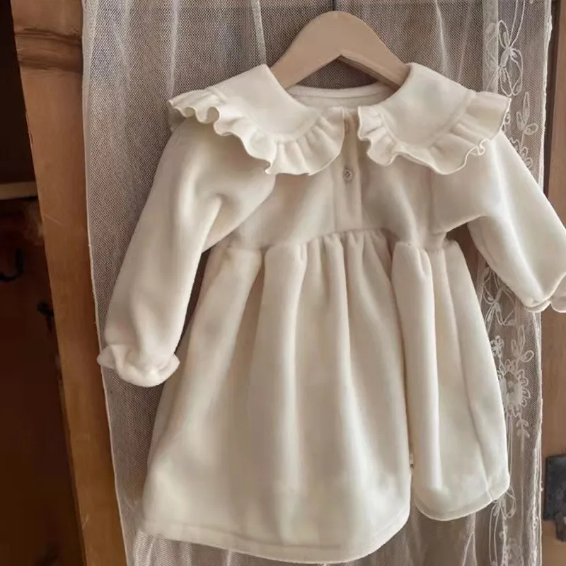 Newborn Infant Baby Girls Kids Winter spring Dress long Sleeve with fleece Ins plaid shirt baby girls party wear dress princess