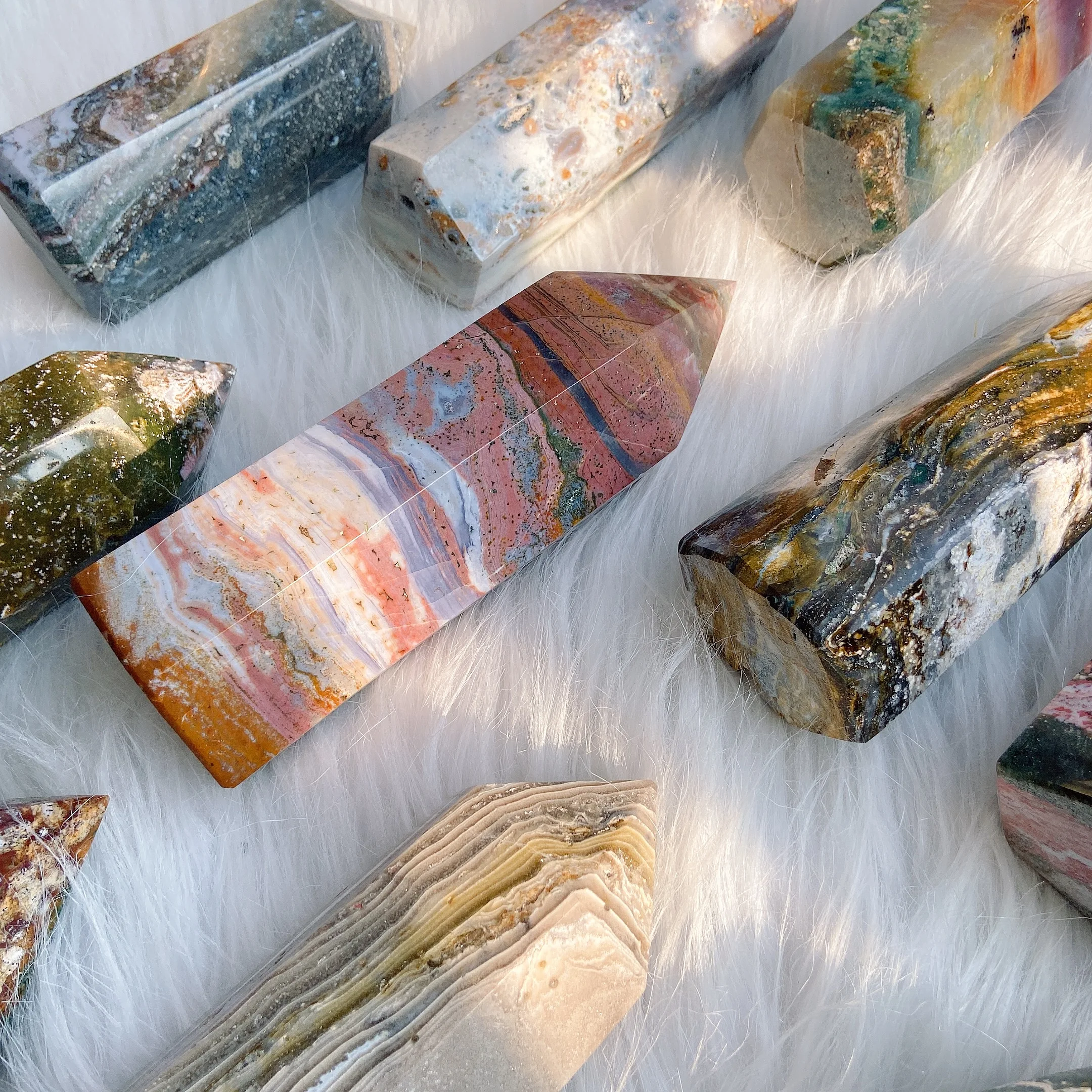 hot sale 2022 donghai crystal Superior Quality colorful ocean jasper oj tower  Energy healing Crystal Crafts points tower