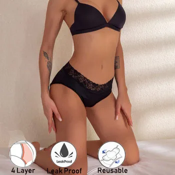 
XS-4XL Leak Proof Menstrual Panties Cotton Panties Women lace Physiological Celana dala Breathable Period Waterproof bragas 
