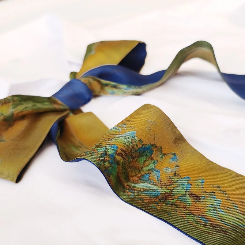 Summer Women Short Stain Ribbon Handbag Narrow Scarf Ladies Twill Silk Scarf