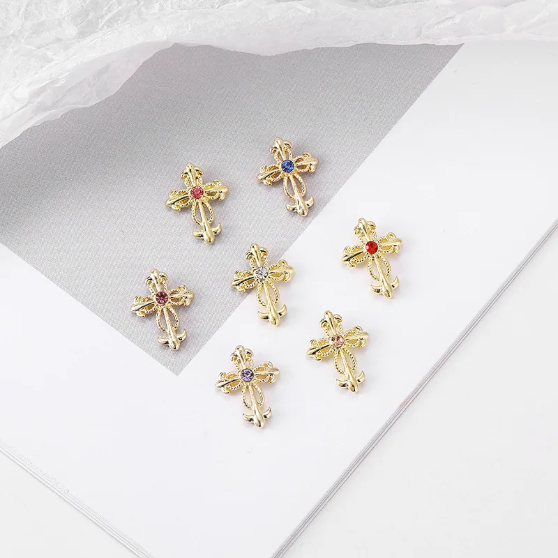 Luxury Punk Cross Diamond Stone Alloy Jewelry 3D Nail Accessories Jewelry Decoration Charm