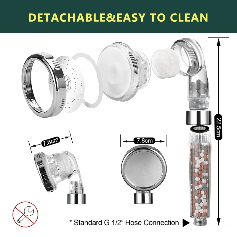 Modern Water Saving  Handheld Filter Filtration 3 Settings Spray High Pressure Shower Head