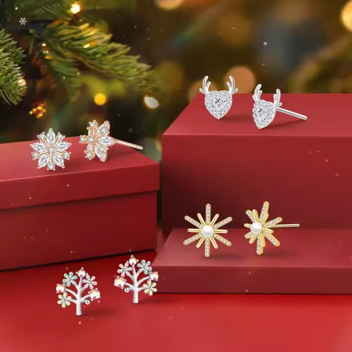 CDE 925 Sterling Silver Christmas Tree Jewelry Bow Wholesale 2024 Diamond Women Christmas Stud Earrings