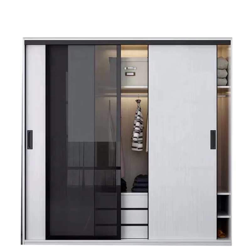 Modern Simple Hotel Home Living Room Bedroom Furniture Sliding Door Storage Closet Wooden Cabinet Wardrobe