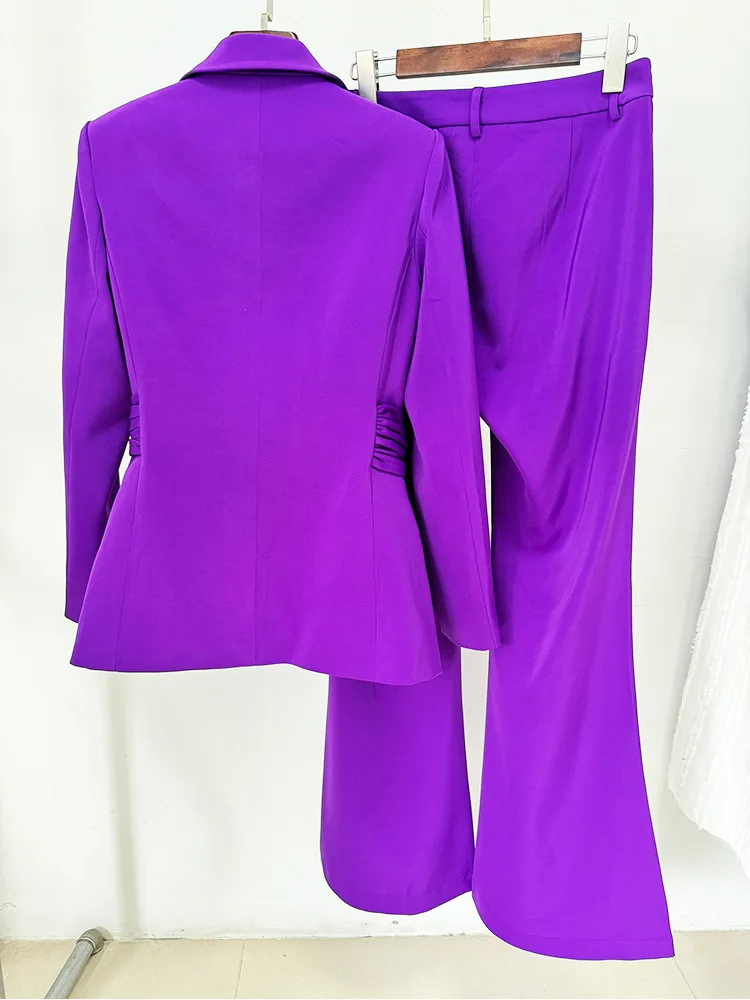 A8798 Wholesale Price Black Purple Two Pieces Sets Plus Size Blazer Business Lady Two Piece Pants Suits
