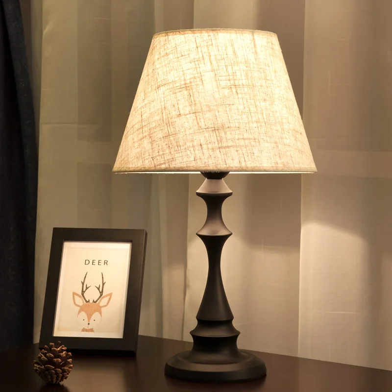 Post Modern Luxury Table Lamp with Retro Fabric Shade Simple American Hotel Interior round Desk Lamps in White Black Blue Colors