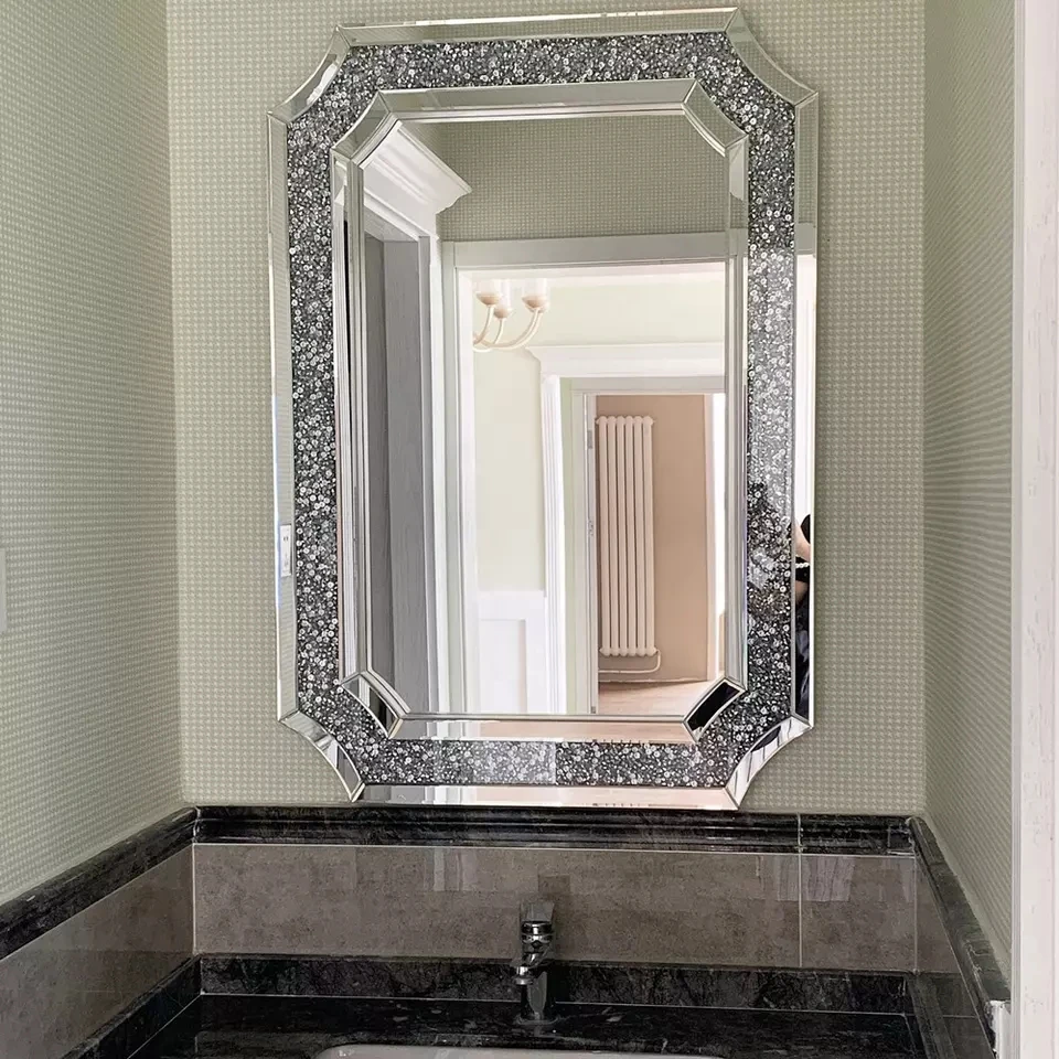 Rectangular Crushed Diamond Wall Mirror Art Mirrored Furniture Home Decor Faux Diamond Wall Decor Mirrors Espejos Spiegel Miroir