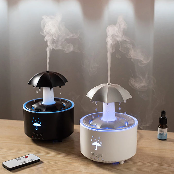 300ML Rain Cloud Humidifier Heavy Fog Rainy Rotating Umbrella Shape Droplet Aroma Diffuser with Remote Control