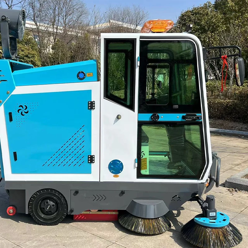 4 wheel street cleaning machine Closed Power Ride On Automatic industrial sweeper car with water  spraying function
