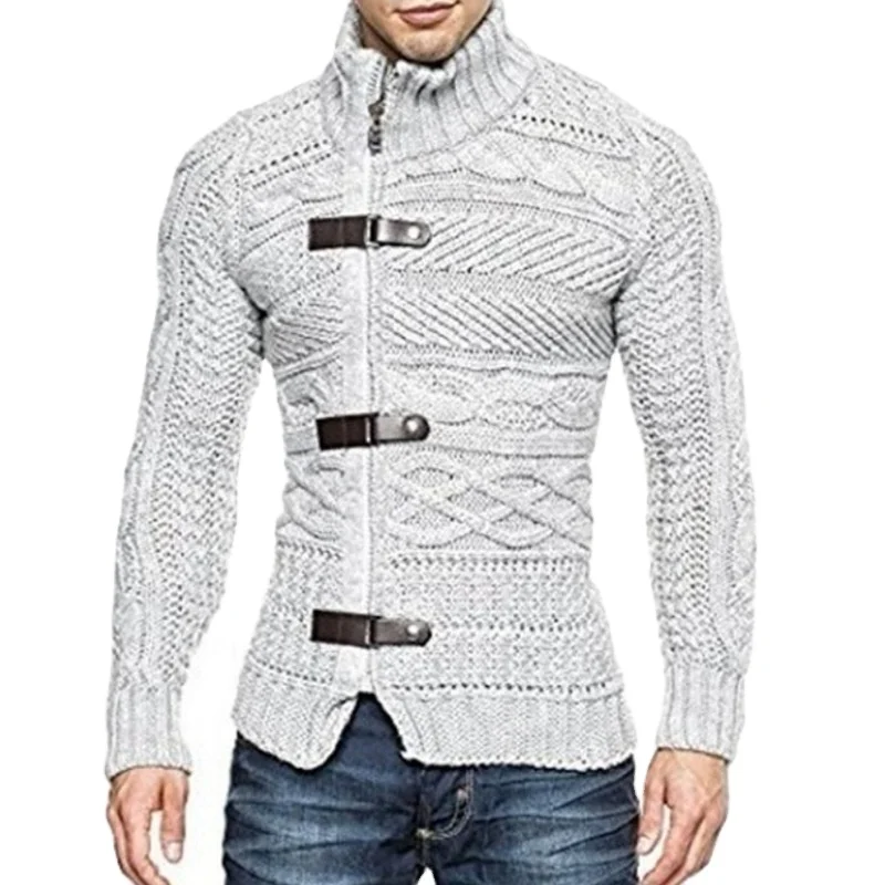 Winter Mens Knitted Zipper Turtleneck Sweater Cardigan Sweater