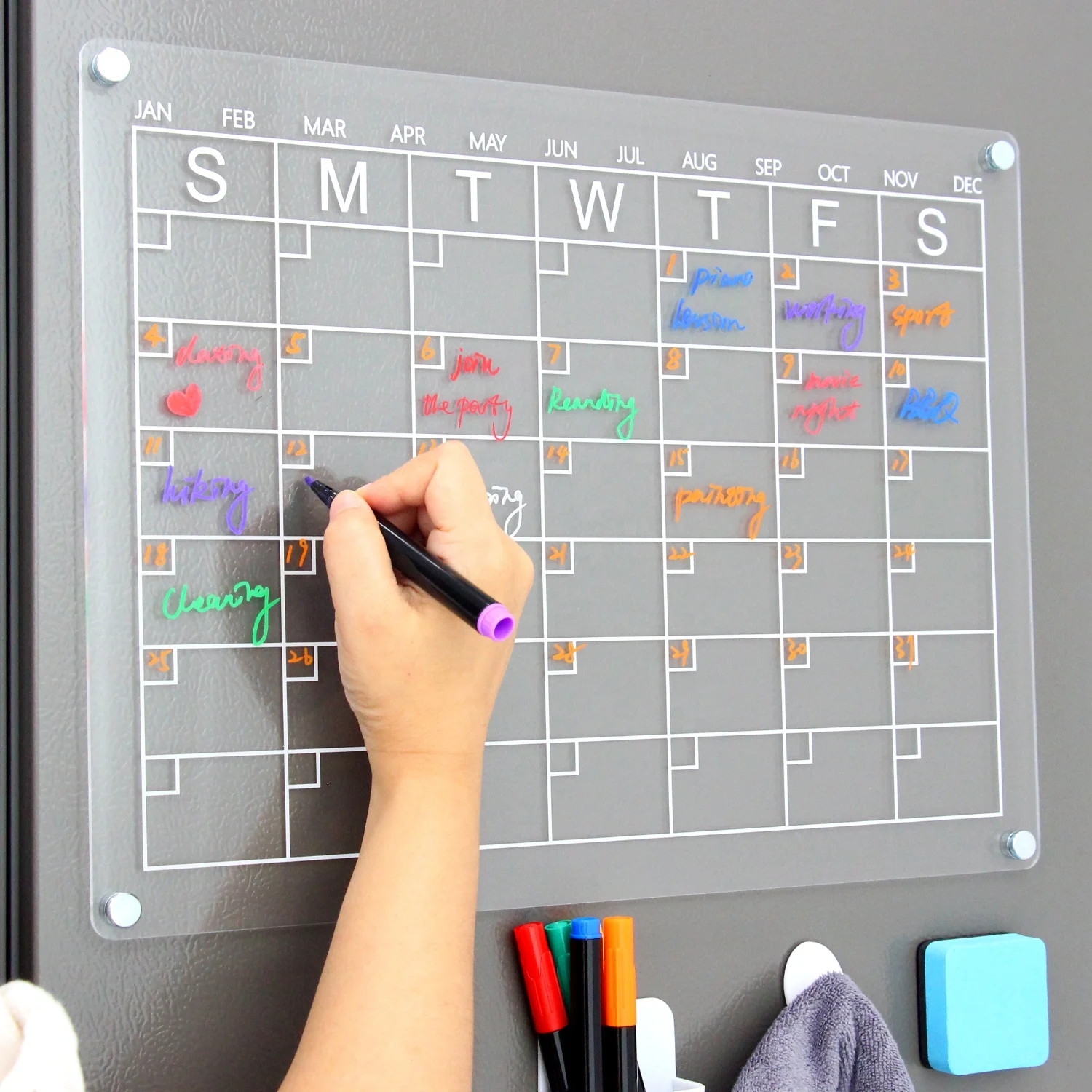 2024 monthly weekly calendar fridge magnet customize design acrylic magnet with eraser and pen