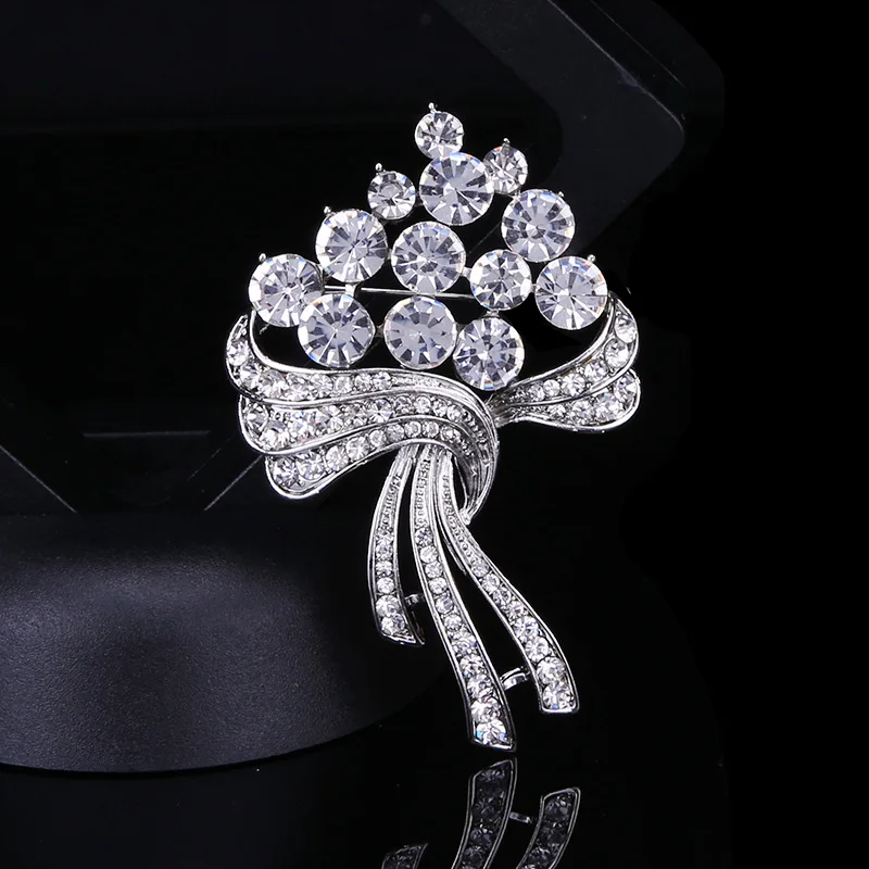 Factory Temperament Flower Micro-Inlaid Zircon Upscale Clothing Pin Women Crystal Rhinestone Pearl Brooch