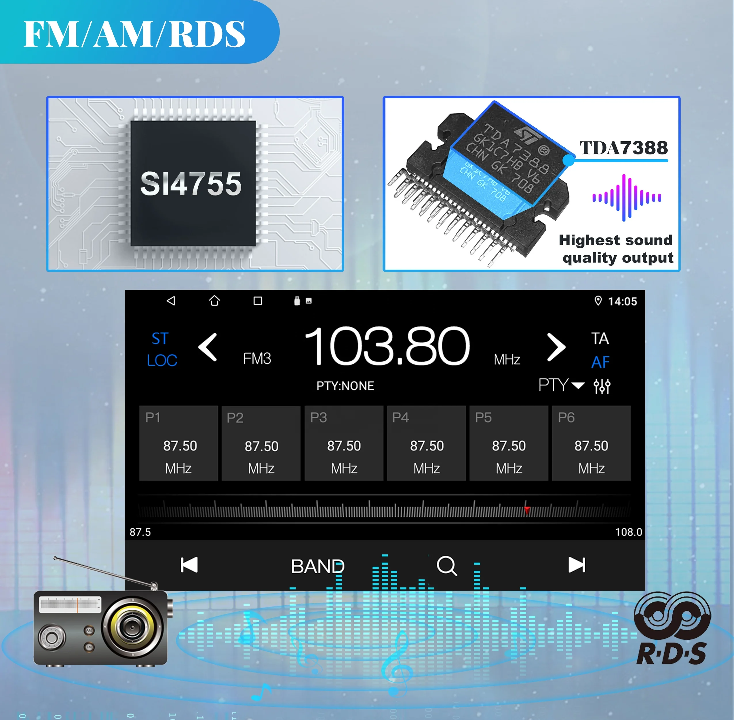 JYT Android Double Din Car Stereo 8 inch Touch Screen BT 5.4 Subwoofer Car Radio Multimedia Player For GMC Chevrolet